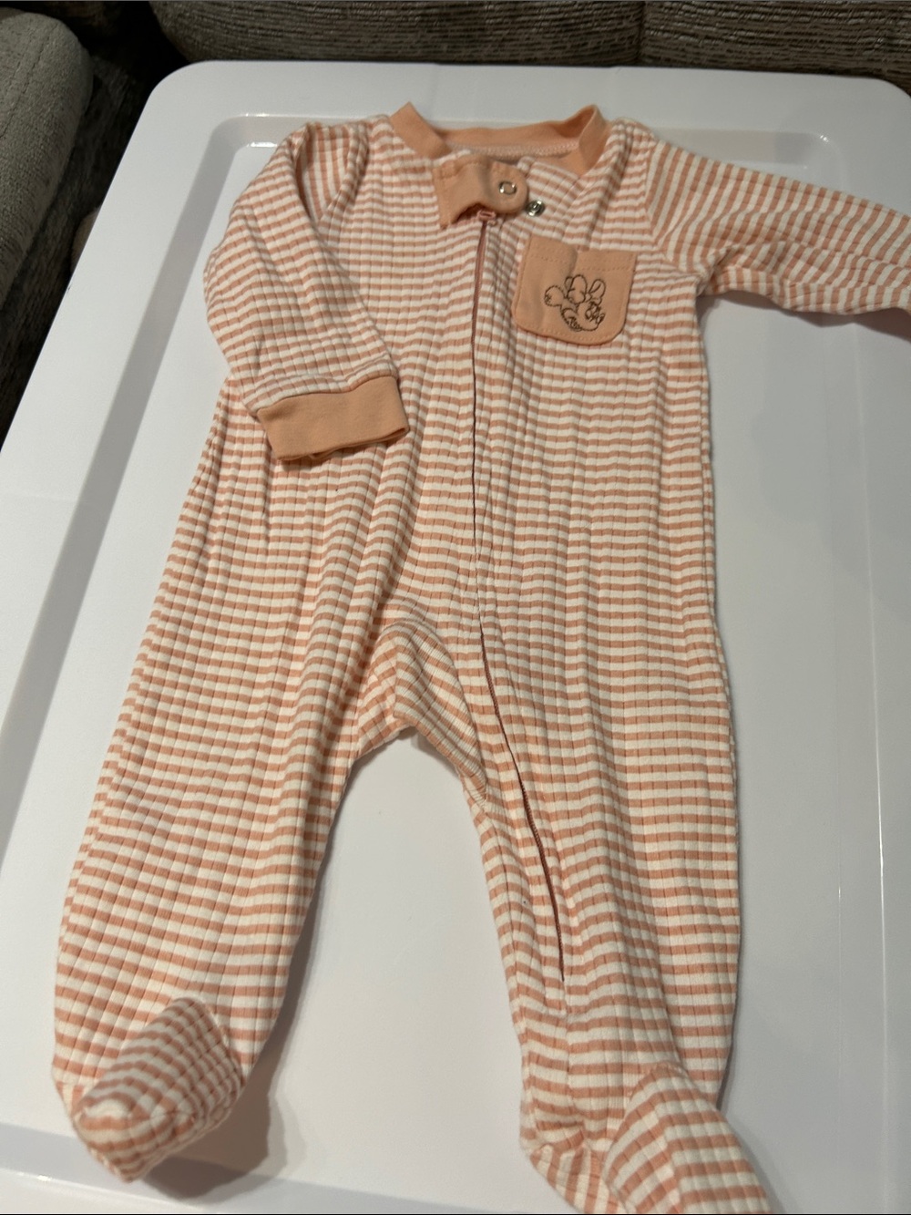 Disney Peach & White Striped Baby Footed One-Piece